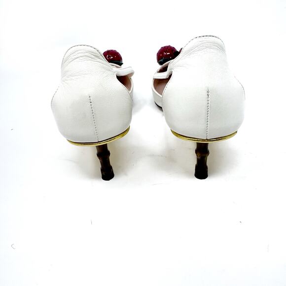 GUCCI Cherry Bone White Unia Leather Kitten Bamboo Heels Pointed Toe EU 37 US 7 - Picture 5 of 10